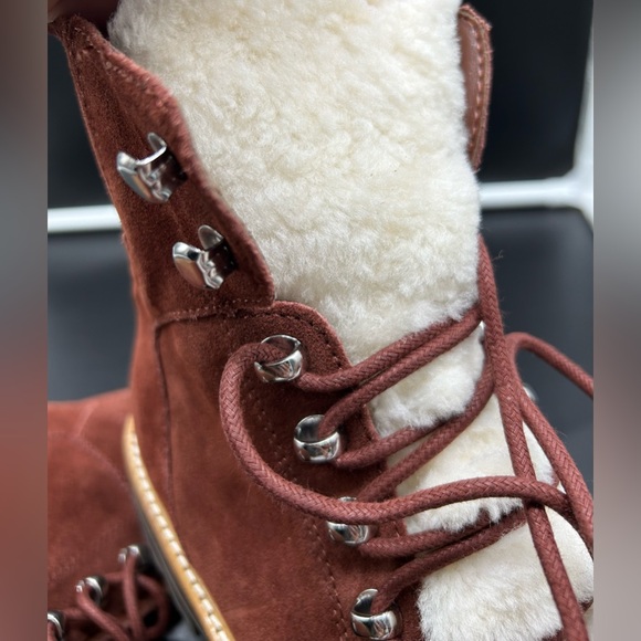 Marc Fisher Izzie Lugsole Ankle Boot Rust 7.5 Shearling accents - Picture 10 of 10